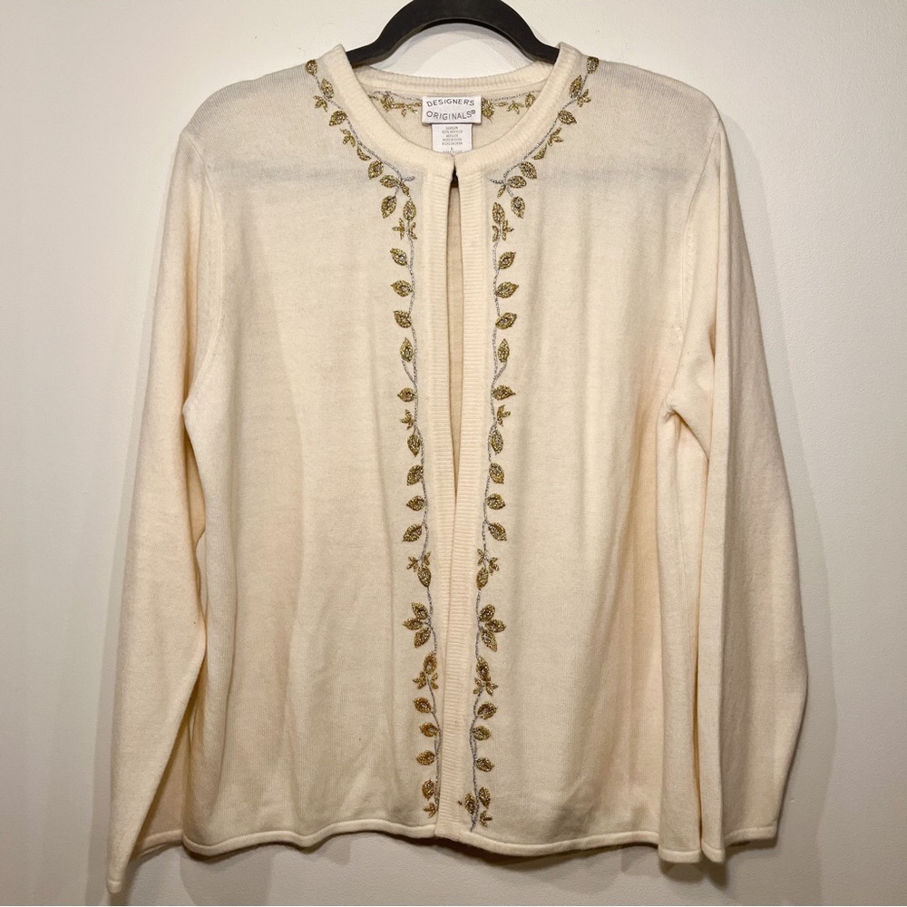 Vintage Designers Originals Cream Cardigan Sweater with Beading